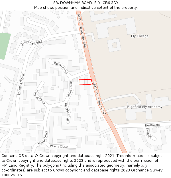 83, DOWNHAM ROAD, ELY, CB6 3DY: Location map and indicative extent of plot