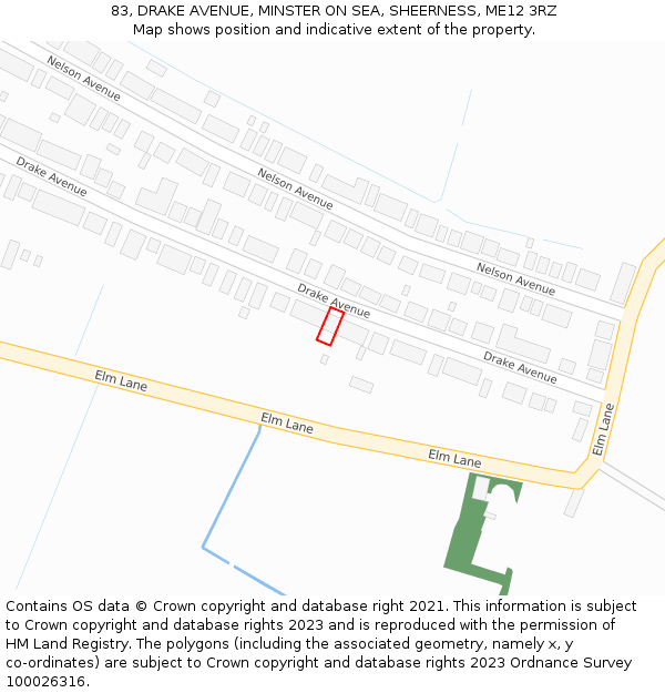 83, DRAKE AVENUE, MINSTER ON SEA, SHEERNESS, ME12 3RZ: Location map and indicative extent of plot