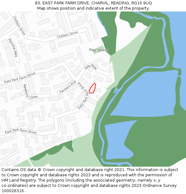 83, EAST PARK FARM DRIVE, CHARVIL, READING, RG10 9UQ: Location map and indicative extent of plot
