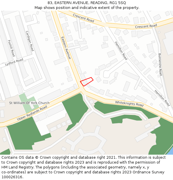 83, EASTERN AVENUE, READING, RG1 5SQ: Location map and indicative extent of plot
