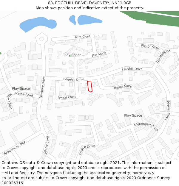83, EDGEHILL DRIVE, DAVENTRY, NN11 0GR: Location map and indicative extent of plot
