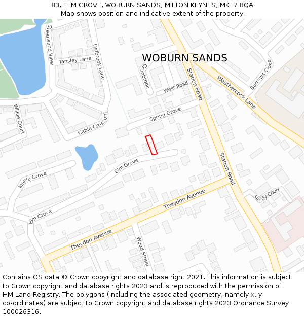 83, ELM GROVE, WOBURN SANDS, MILTON KEYNES, MK17 8QA: Location map and indicative extent of plot