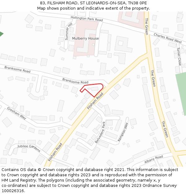 83, FILSHAM ROAD, ST LEONARDS-ON-SEA, TN38 0PE: Location map and indicative extent of plot