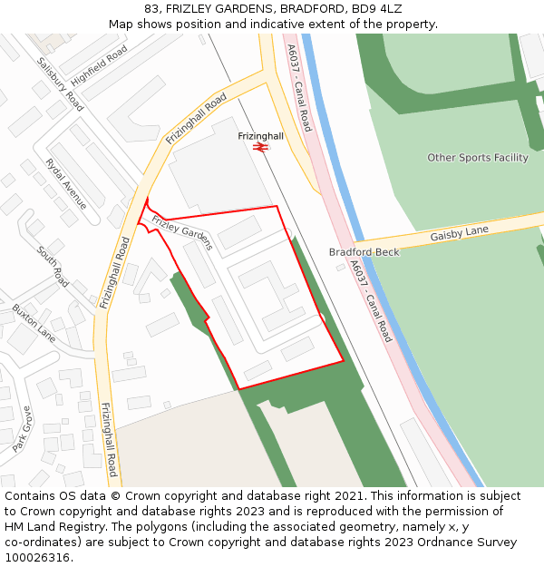 83, FRIZLEY GARDENS, BRADFORD, BD9 4LZ: Location map and indicative extent of plot