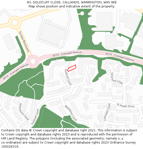 83, GOLDCLIFF CLOSE, CALLANDS, WARRINGTON, WA5 9EE: Location map and indicative extent of plot