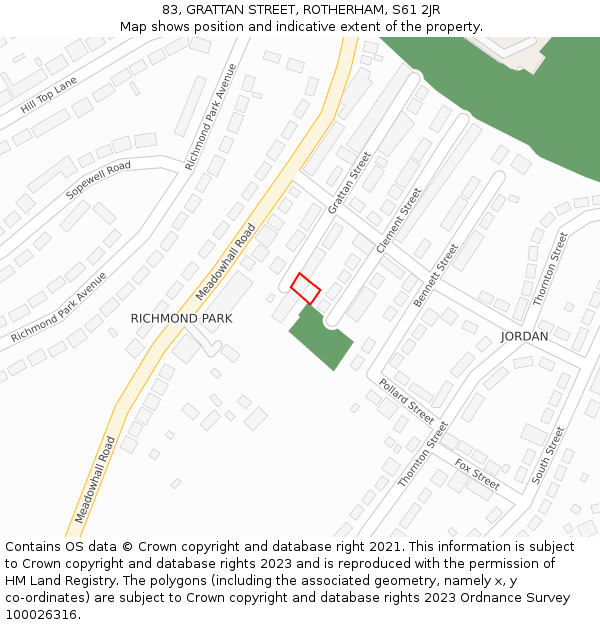 83, GRATTAN STREET, ROTHERHAM, S61 2JR: Location map and indicative extent of plot