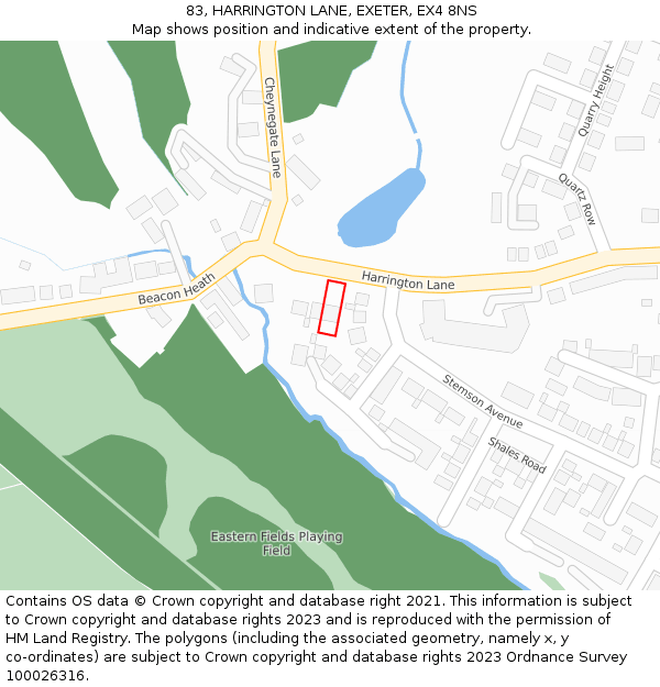 83, HARRINGTON LANE, EXETER, EX4 8NS: Location map and indicative extent of plot