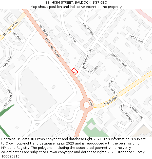 83, HIGH STREET, BALDOCK, SG7 6BQ: Location map and indicative extent of plot