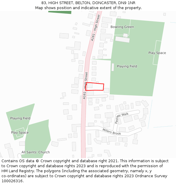 83, HIGH STREET, BELTON, DONCASTER, DN9 1NR: Location map and indicative extent of plot