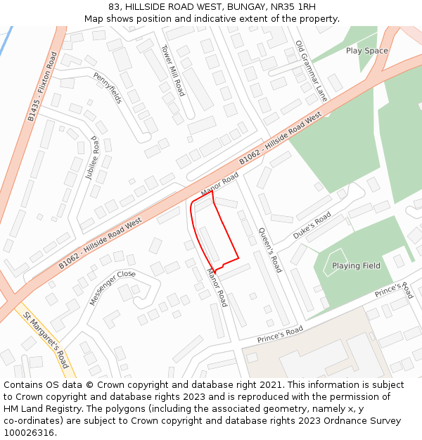 83, HILLSIDE ROAD WEST, BUNGAY, NR35 1RH: Location map and indicative extent of plot