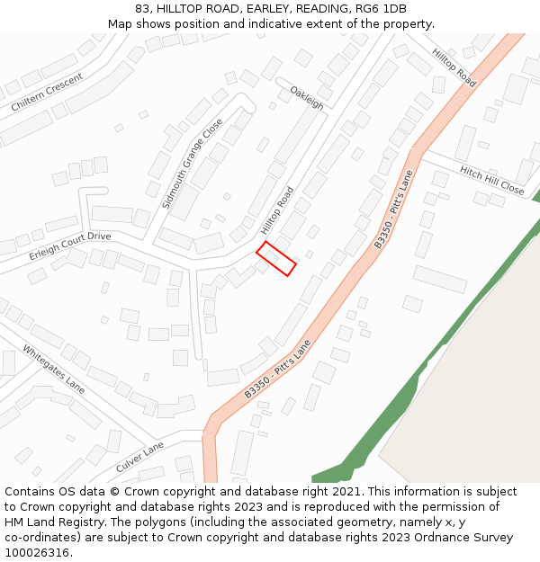 83, HILLTOP ROAD, EARLEY, READING, RG6 1DB: Location map and indicative extent of plot