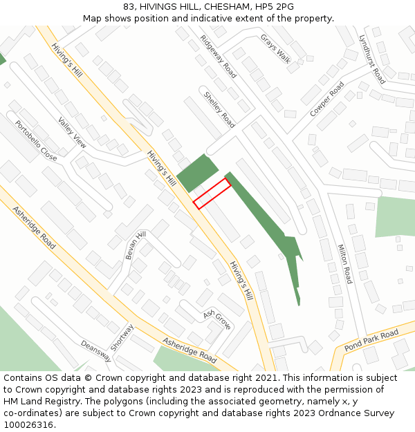 83, HIVINGS HILL, CHESHAM, HP5 2PG: Location map and indicative extent of plot