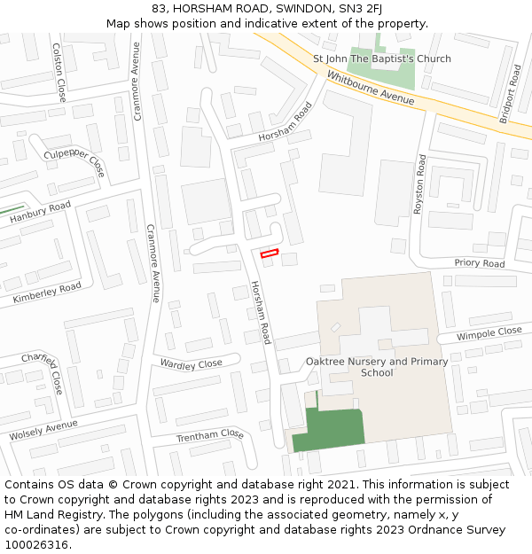 83, HORSHAM ROAD, SWINDON, SN3 2FJ: Location map and indicative extent of plot