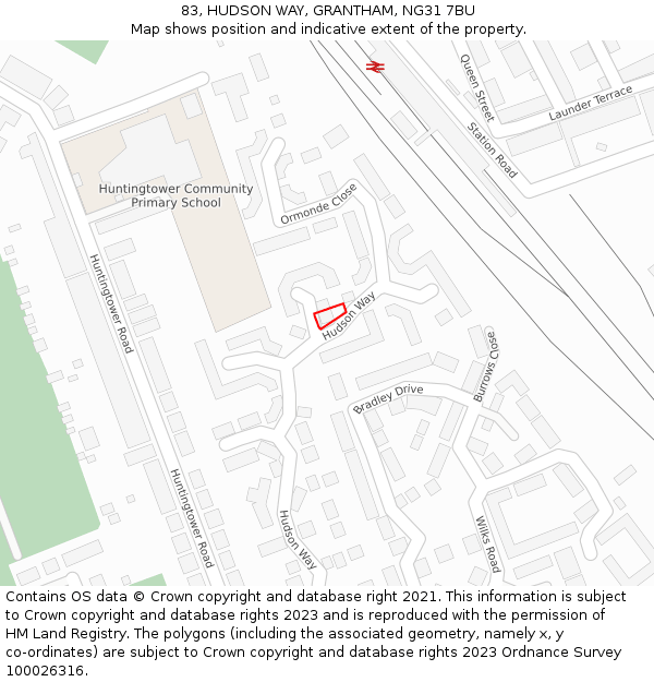 83, HUDSON WAY, GRANTHAM, NG31 7BU: Location map and indicative extent of plot