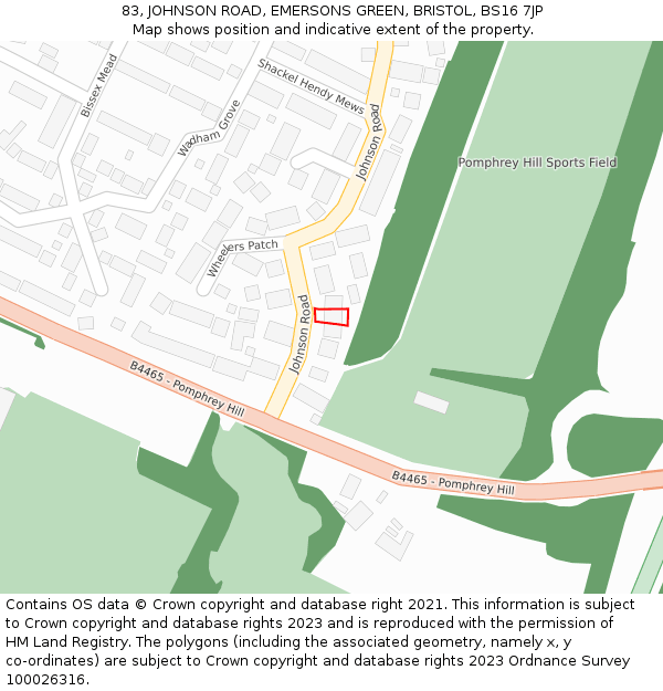 83, JOHNSON ROAD, EMERSONS GREEN, BRISTOL, BS16 7JP: Location map and indicative extent of plot