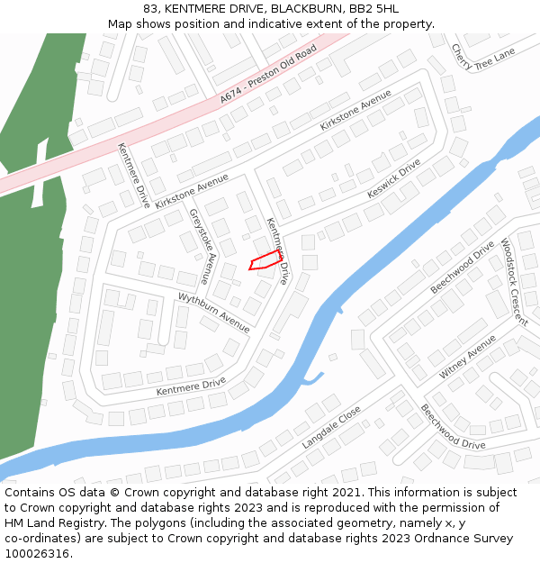 83, KENTMERE DRIVE, BLACKBURN, BB2 5HL: Location map and indicative extent of plot