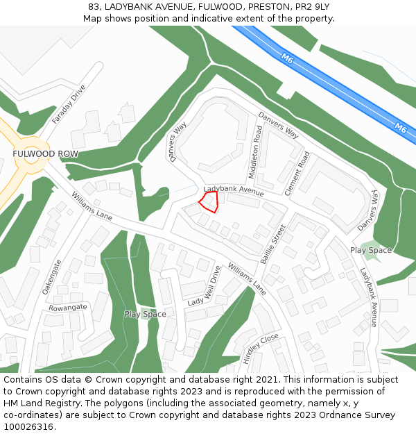 83, LADYBANK AVENUE, FULWOOD, PRESTON, PR2 9LY: Location map and indicative extent of plot