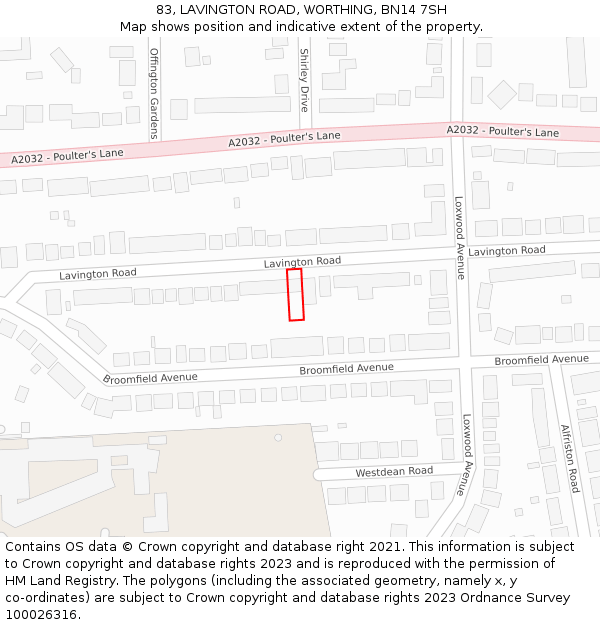 83, LAVINGTON ROAD, WORTHING, BN14 7SH: Location map and indicative extent of plot
