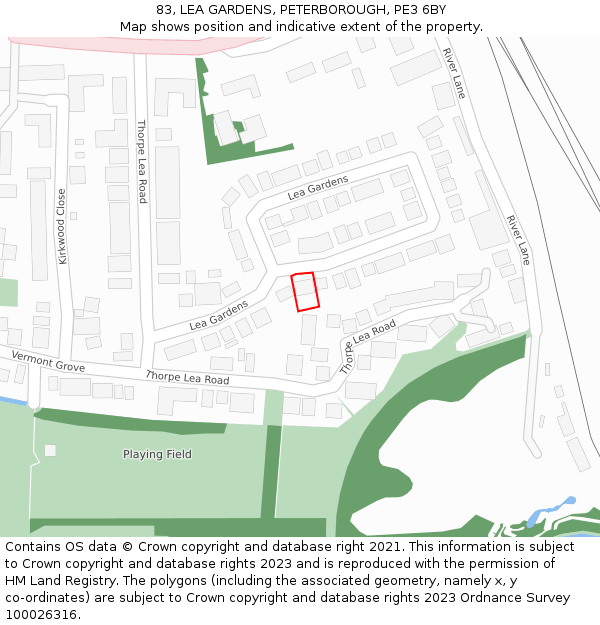 83, LEA GARDENS, PETERBOROUGH, PE3 6BY: Location map and indicative extent of plot