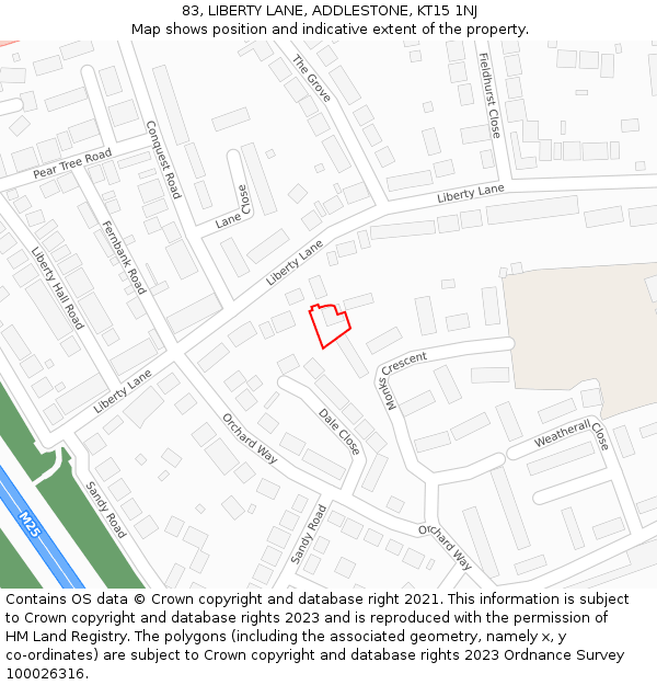 83, LIBERTY LANE, ADDLESTONE, KT15 1NJ: Location map and indicative extent of plot