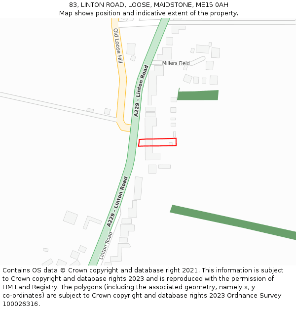 83, LINTON ROAD, LOOSE, MAIDSTONE, ME15 0AH: Location map and indicative extent of plot