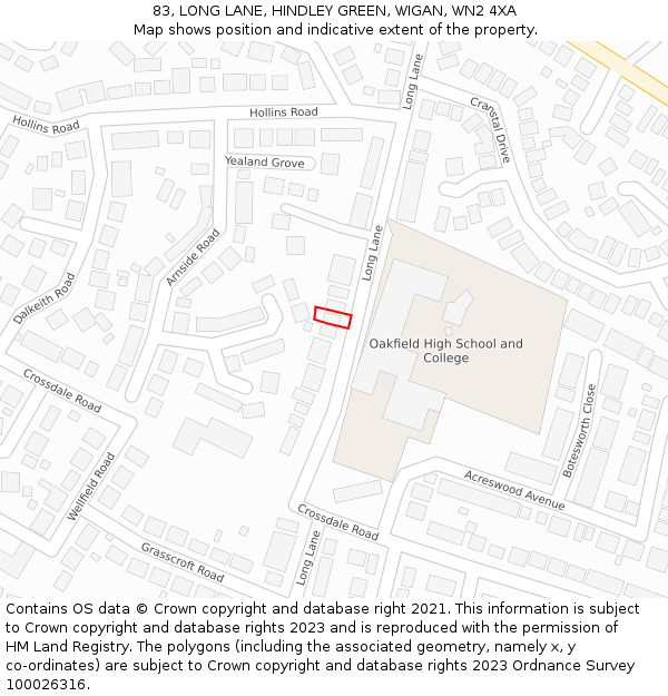 83, LONG LANE, HINDLEY GREEN, WIGAN, WN2 4XA: Location map and indicative extent of plot