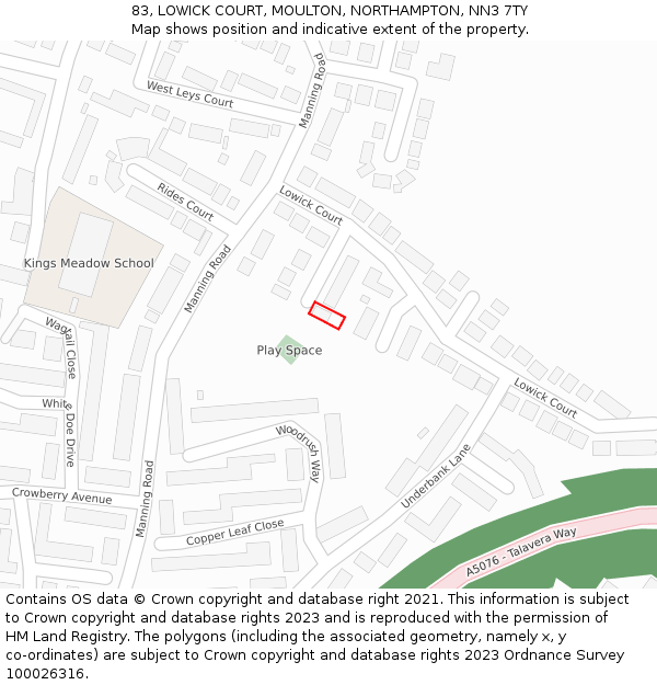 83, LOWICK COURT, MOULTON, NORTHAMPTON, NN3 7TY: Location map and indicative extent of plot
