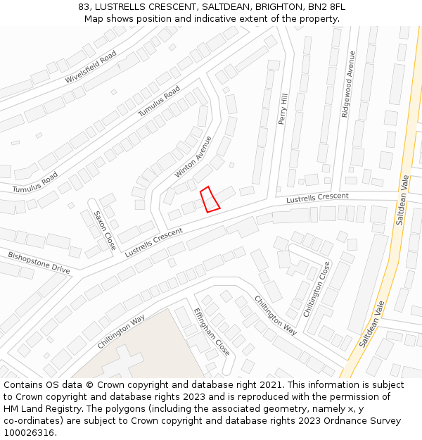 83, LUSTRELLS CRESCENT, SALTDEAN, BRIGHTON, BN2 8FL: Location map and indicative extent of plot