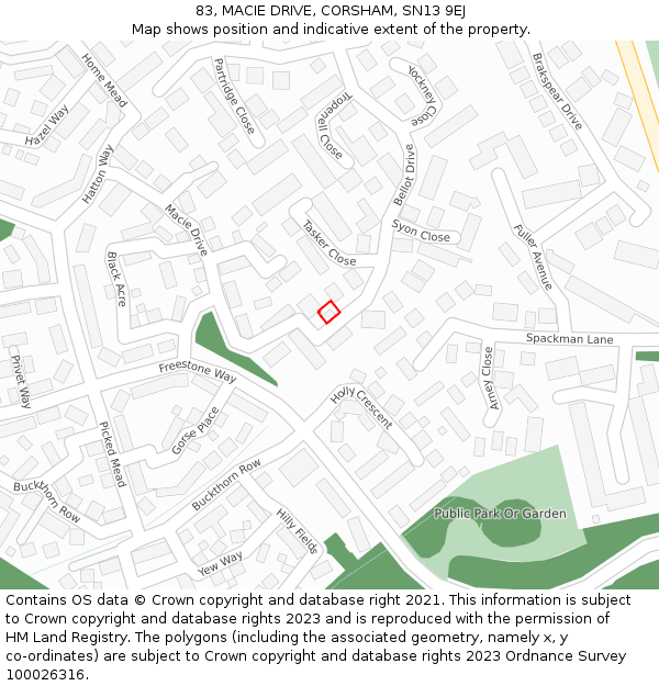 83, MACIE DRIVE, CORSHAM, SN13 9EJ: Location map and indicative extent of plot