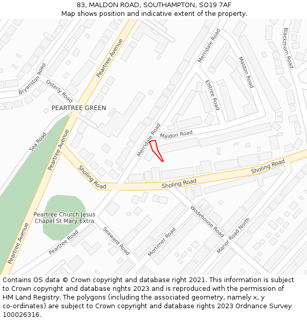 83, MALDON ROAD, SOUTHAMPTON, SO19 7AF: Location map and indicative extent of plot