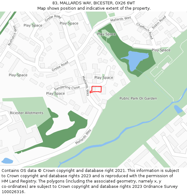 83, MALLARDS WAY, BICESTER, OX26 6WT: Location map and indicative extent of plot