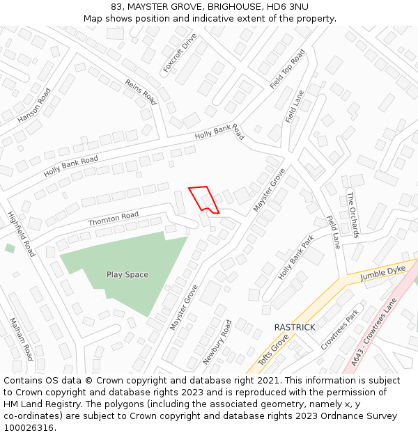 83, MAYSTER GROVE, BRIGHOUSE, HD6 3NU: Location map and indicative extent of plot