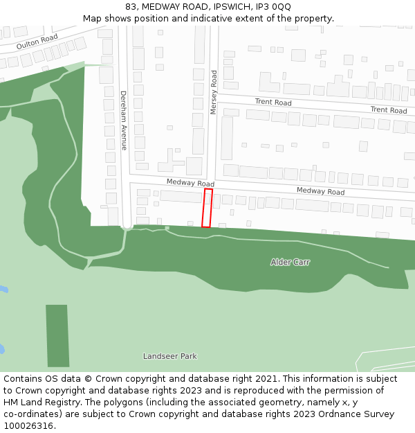 83, MEDWAY ROAD, IPSWICH, IP3 0QQ: Location map and indicative extent of plot