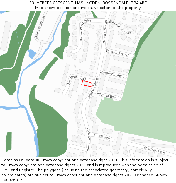 83, MERCER CRESCENT, HASLINGDEN, ROSSENDALE, BB4 4RG: Location map and indicative extent of plot