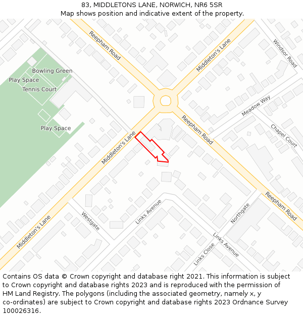 83, MIDDLETONS LANE, NORWICH, NR6 5SR: Location map and indicative extent of plot