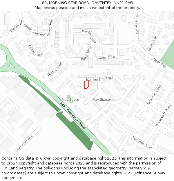 83, MORNING STAR ROAD, DAVENTRY, NN11 9AB: Location map and indicative extent of plot