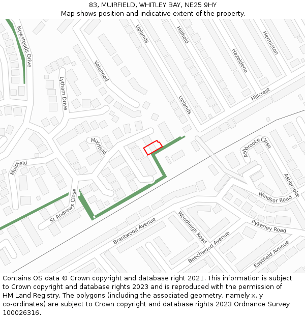 83, MUIRFIELD, WHITLEY BAY, NE25 9HY: Location map and indicative extent of plot