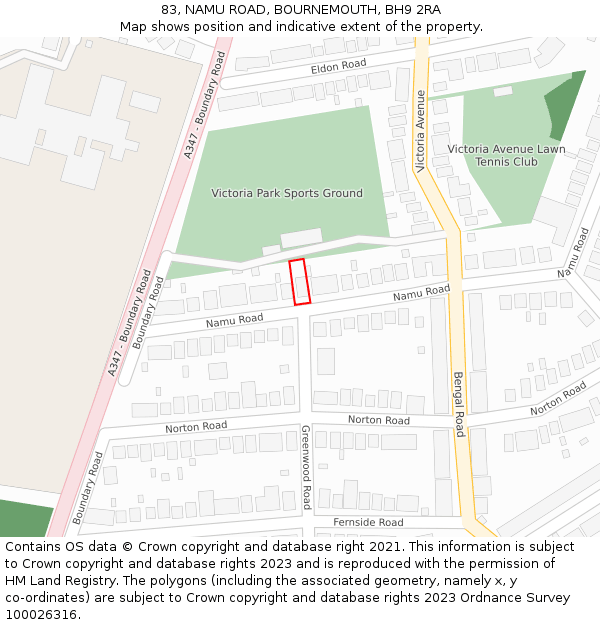 83, NAMU ROAD, BOURNEMOUTH, BH9 2RA: Location map and indicative extent of plot