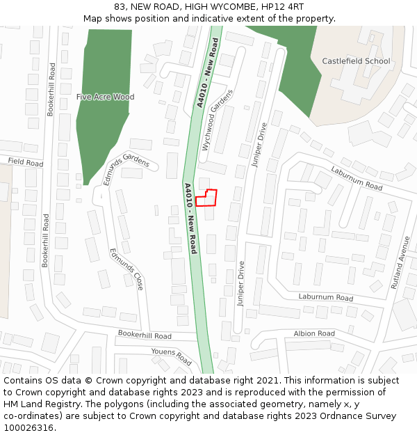 83, NEW ROAD, HIGH WYCOMBE, HP12 4RT: Location map and indicative extent of plot