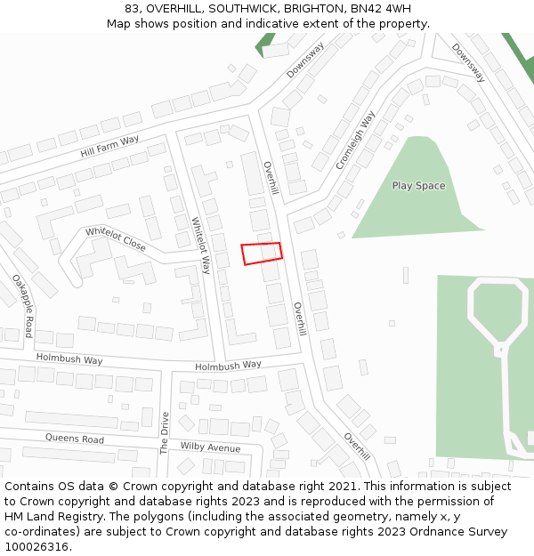 83, OVERHILL, SOUTHWICK, BRIGHTON, BN42 4WH: Location map and indicative extent of plot