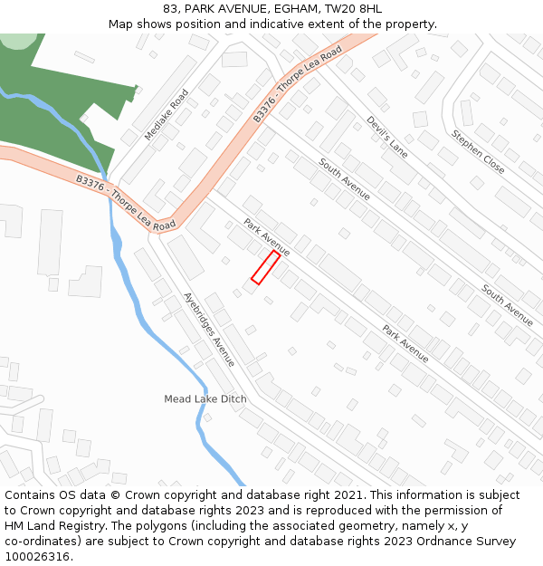 83, PARK AVENUE, EGHAM, TW20 8HL: Location map and indicative extent of plot