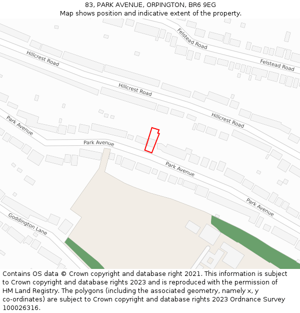 83, PARK AVENUE, ORPINGTON, BR6 9EG: Location map and indicative extent of plot
