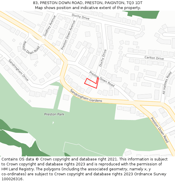 83, PRESTON DOWN ROAD, PRESTON, PAIGNTON, TQ3 1DT: Location map and indicative extent of plot