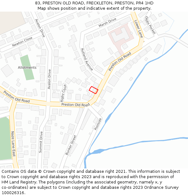 83, PRESTON OLD ROAD, FRECKLETON, PRESTON, PR4 1HD: Location map and indicative extent of plot