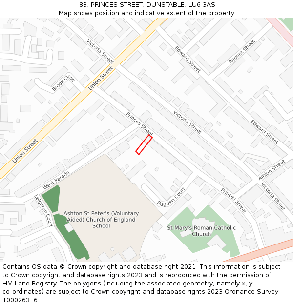 83, PRINCES STREET, DUNSTABLE, LU6 3AS: Location map and indicative extent of plot