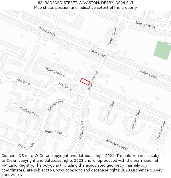 83, RADFORD STREET, ALVASTON, DERBY, DE24 8NT: Location map and indicative extent of plot
