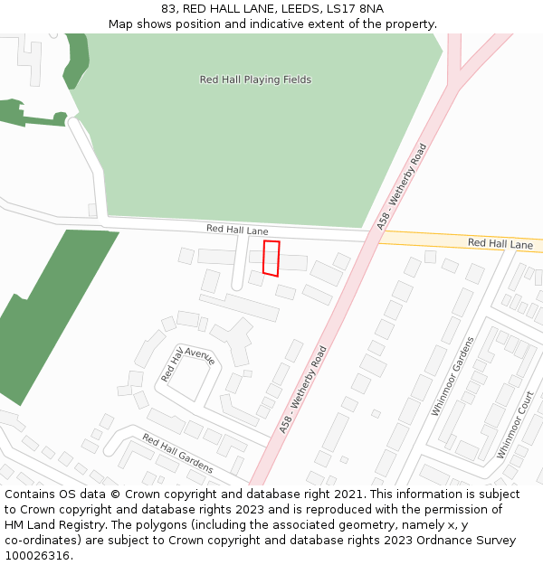 83, RED HALL LANE, LEEDS, LS17 8NA: Location map and indicative extent of plot