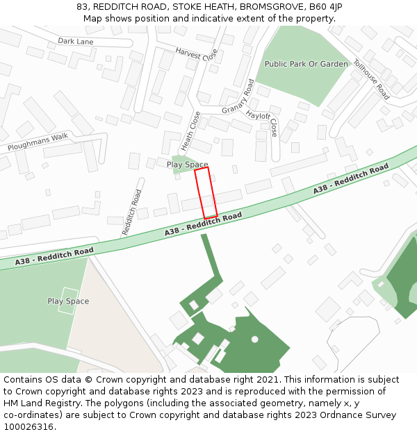 83, REDDITCH ROAD, STOKE HEATH, BROMSGROVE, B60 4JP: Location map and indicative extent of plot