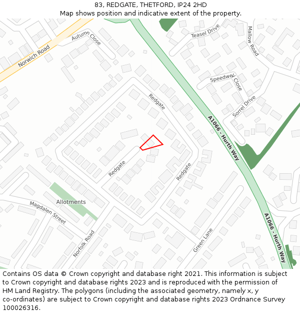 83, REDGATE, THETFORD, IP24 2HD: Location map and indicative extent of plot