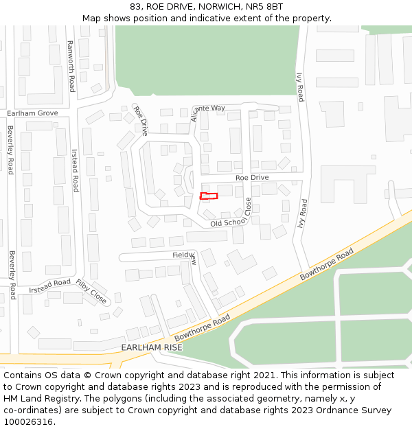 83, ROE DRIVE, NORWICH, NR5 8BT: Location map and indicative extent of plot